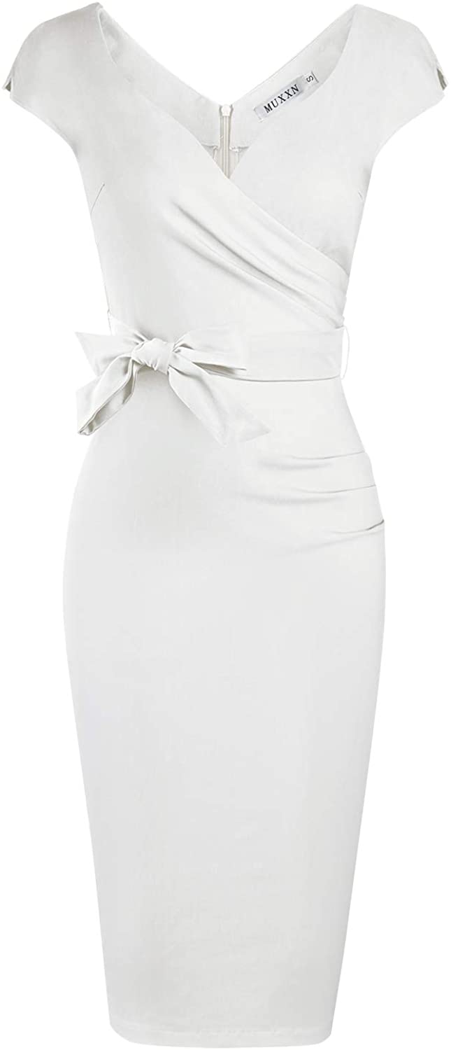 MUXXN Women's Vintage 1950s Style Wrap V Neck Tie Waist Formal Cocktail  Dress | eBay