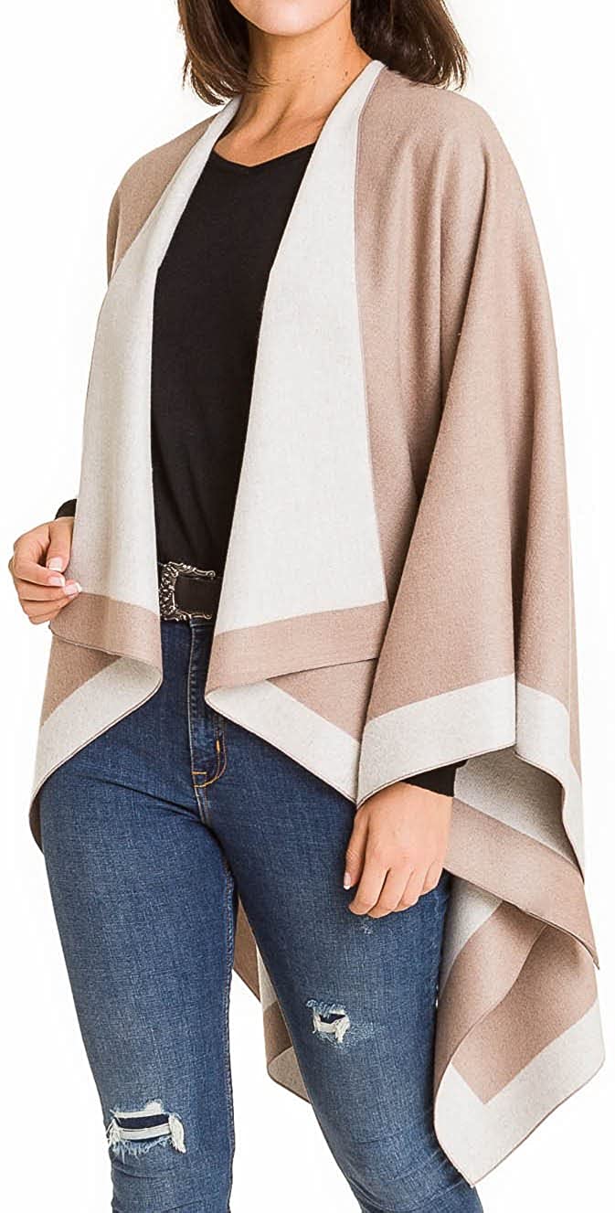 MELIFLUOS DESIGNED IN SPAIN Women's Shawl Wrap Poncho Ruana Cape Cardigan Sweater Open Front for Fall Winter 