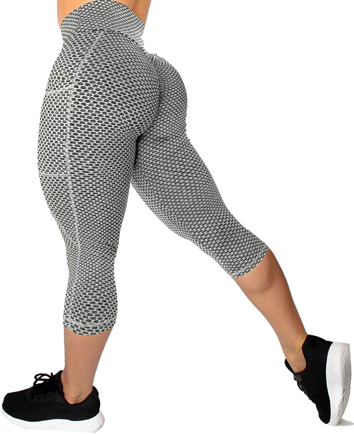 Women Ruched Butt Lifting Yoga Capris Leggings High Waist Knee Length  Capris for Gym Workout Running Biker Naked Feeling Booty Scrunch Tights  Capri - Gray,Small at  Women's Clothing store