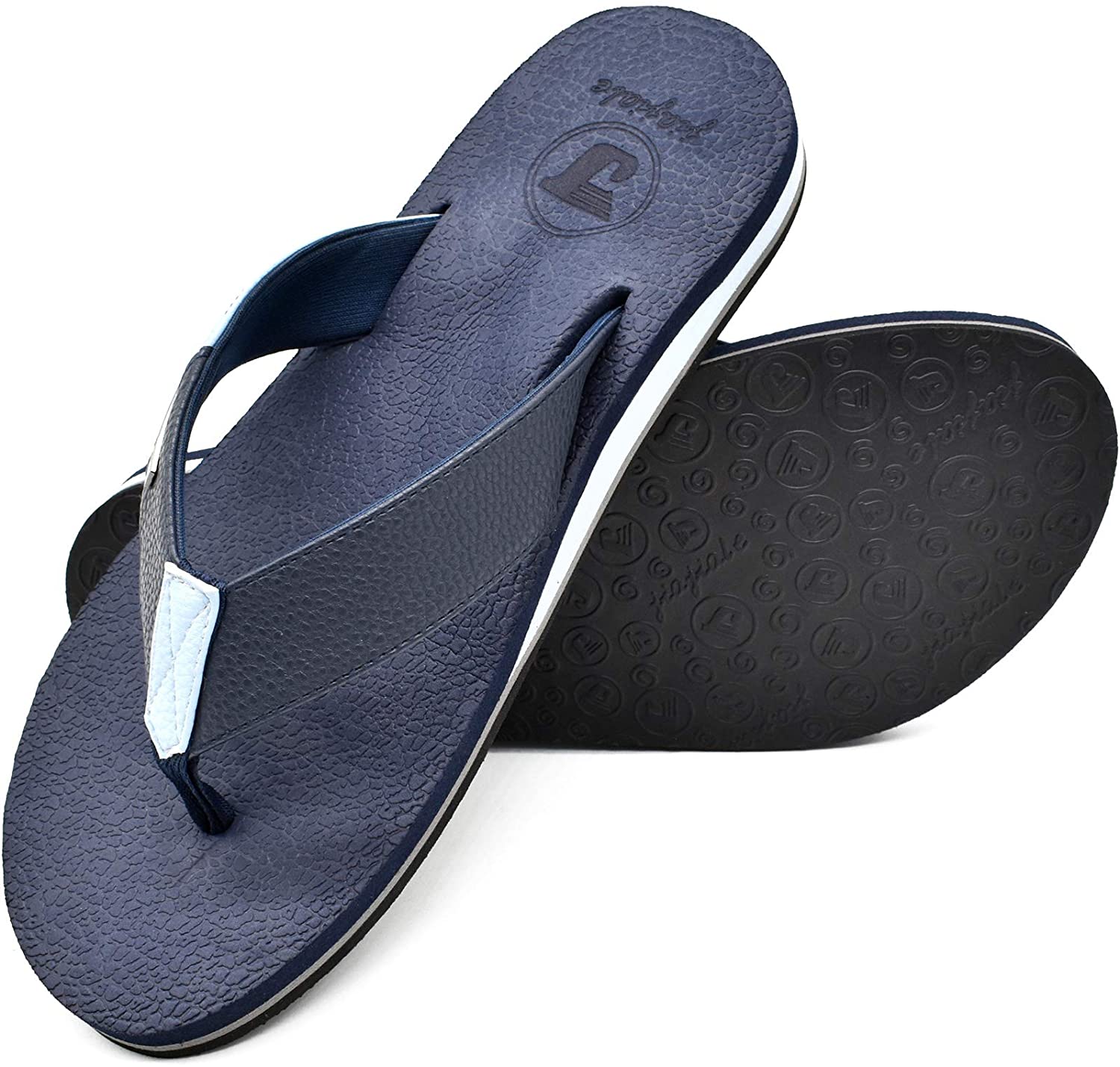 KuaiLu Men's Yoga Mat Leather Flip Flops Thong Sandals with Arch Support 