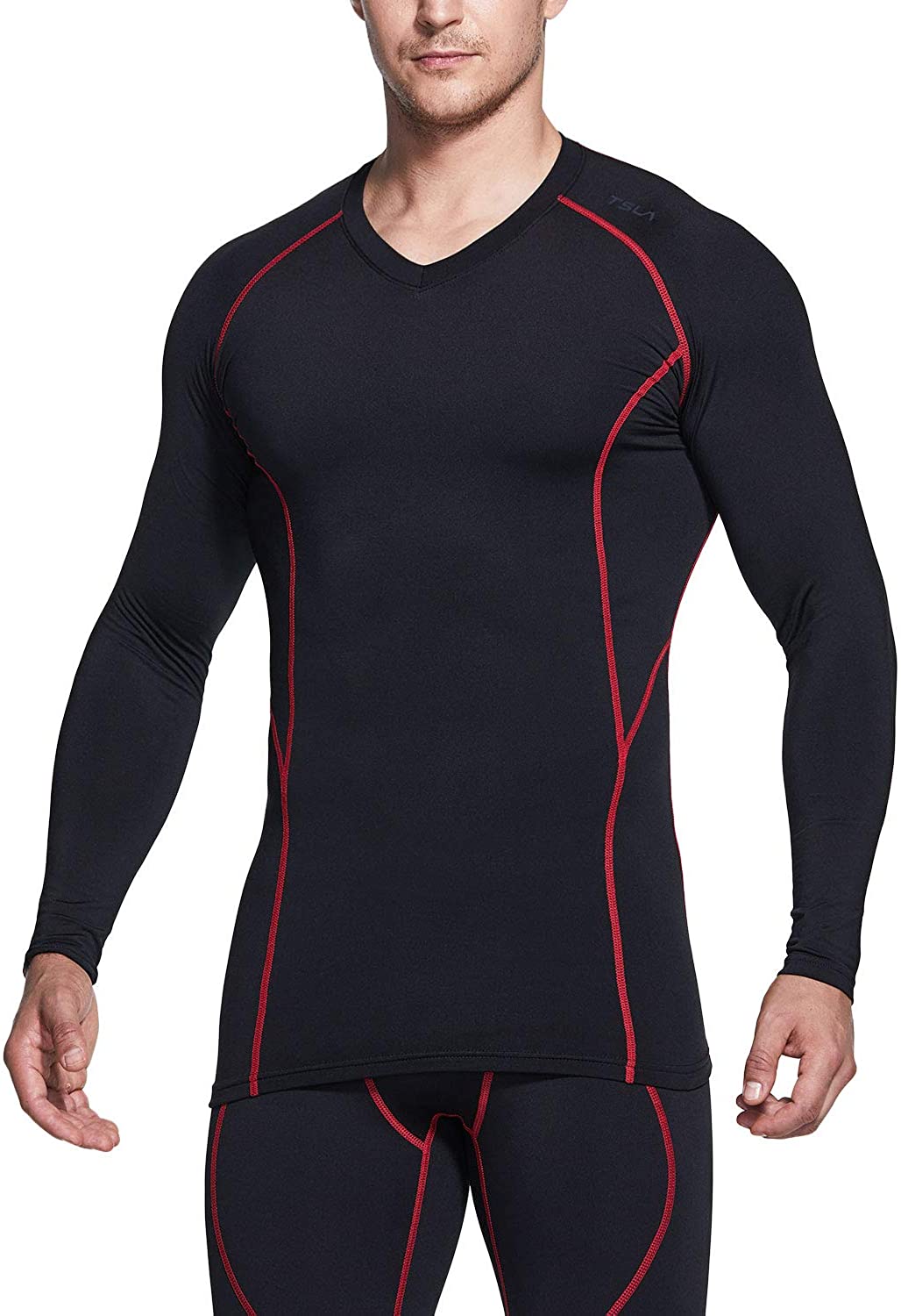 Tsla Mens Thermal V Neck Long Sleeve Compression Shirts Athletic Base Layer To Ebay 0317