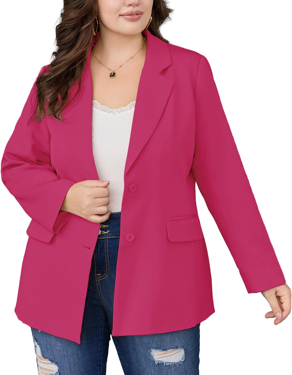 Hanna Nikole Women's Plus Size Casual Blazer 3/4 Sleeve Open Front Work Office Cardigan Jackets with Belt