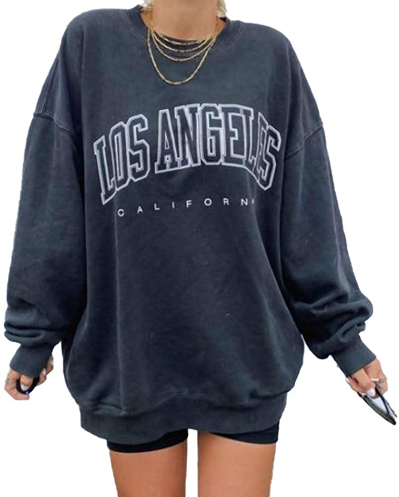 Los Angeles California - Vintage Sweatshirt for Women Crewneck Pullover  Loose Long Sleeve Shirt Jersey Casual Crew Neck Fleece Lined Plus Size Fall  Oversized Teen Girls Womens Coat Vest Q11-Blue : 