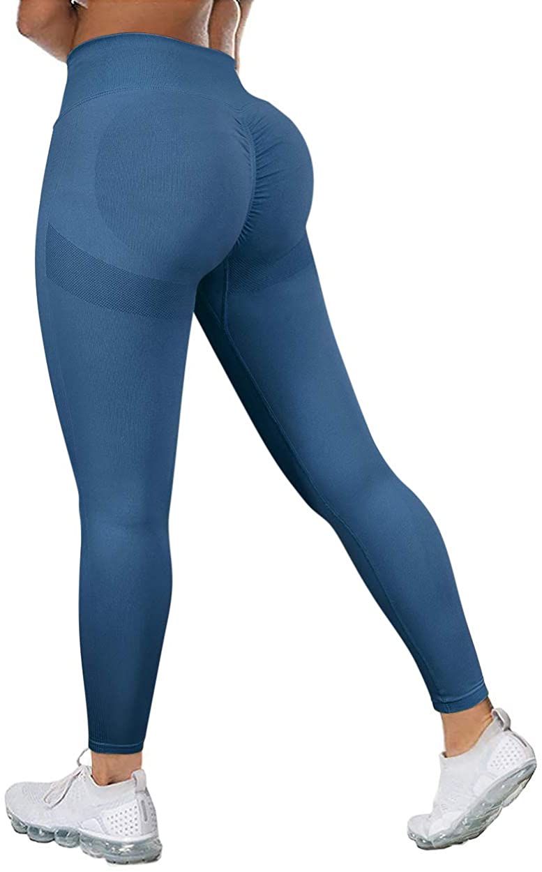 YYDGH High Waisted Yoga Pants for Women Cute Print Workout Leggings Butt  Lifting Running Pants with Pockets Light Blue L