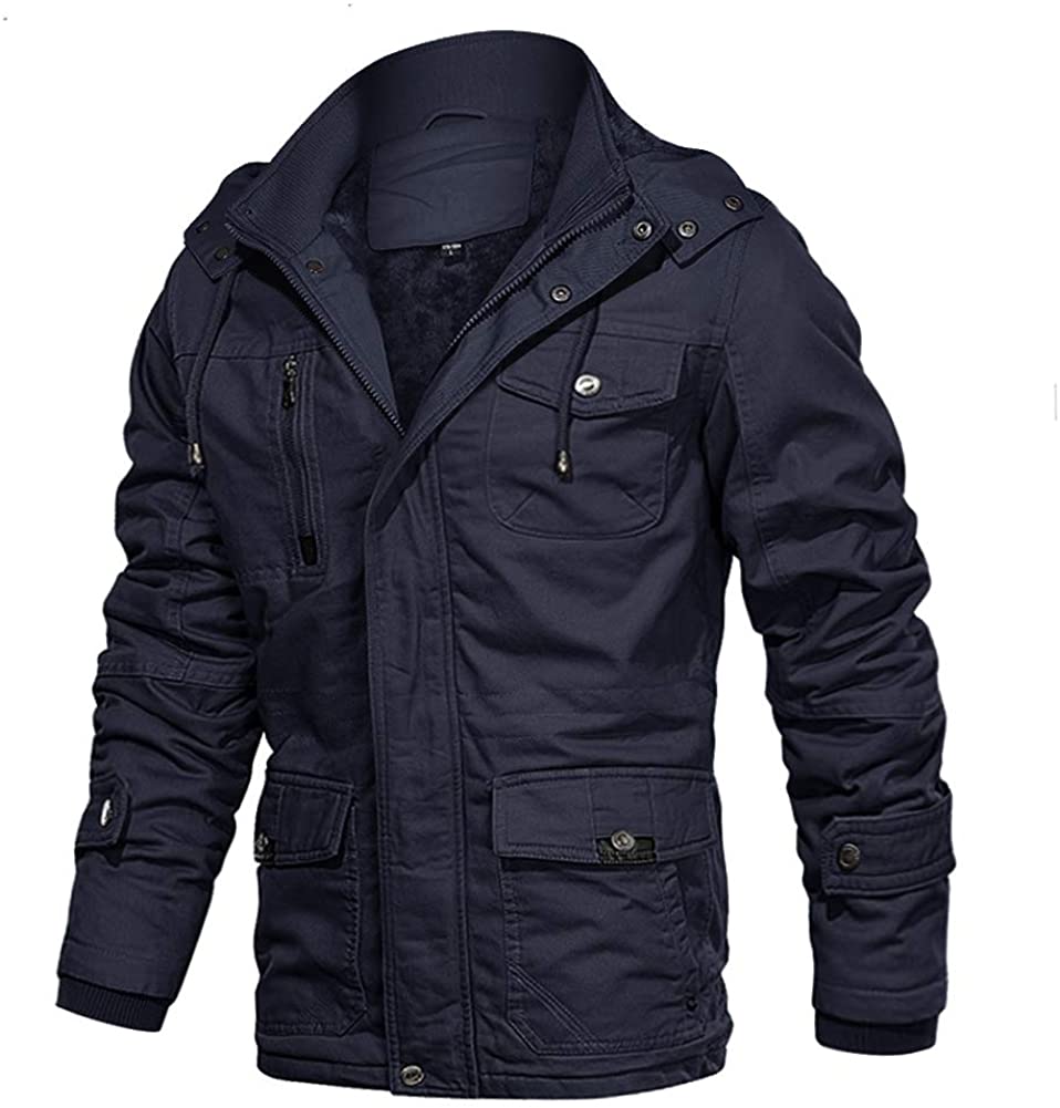 Men's Winter Cotton Jacket Warm Fleece Lined Casual Cargo Work Multi Pocket  Coat