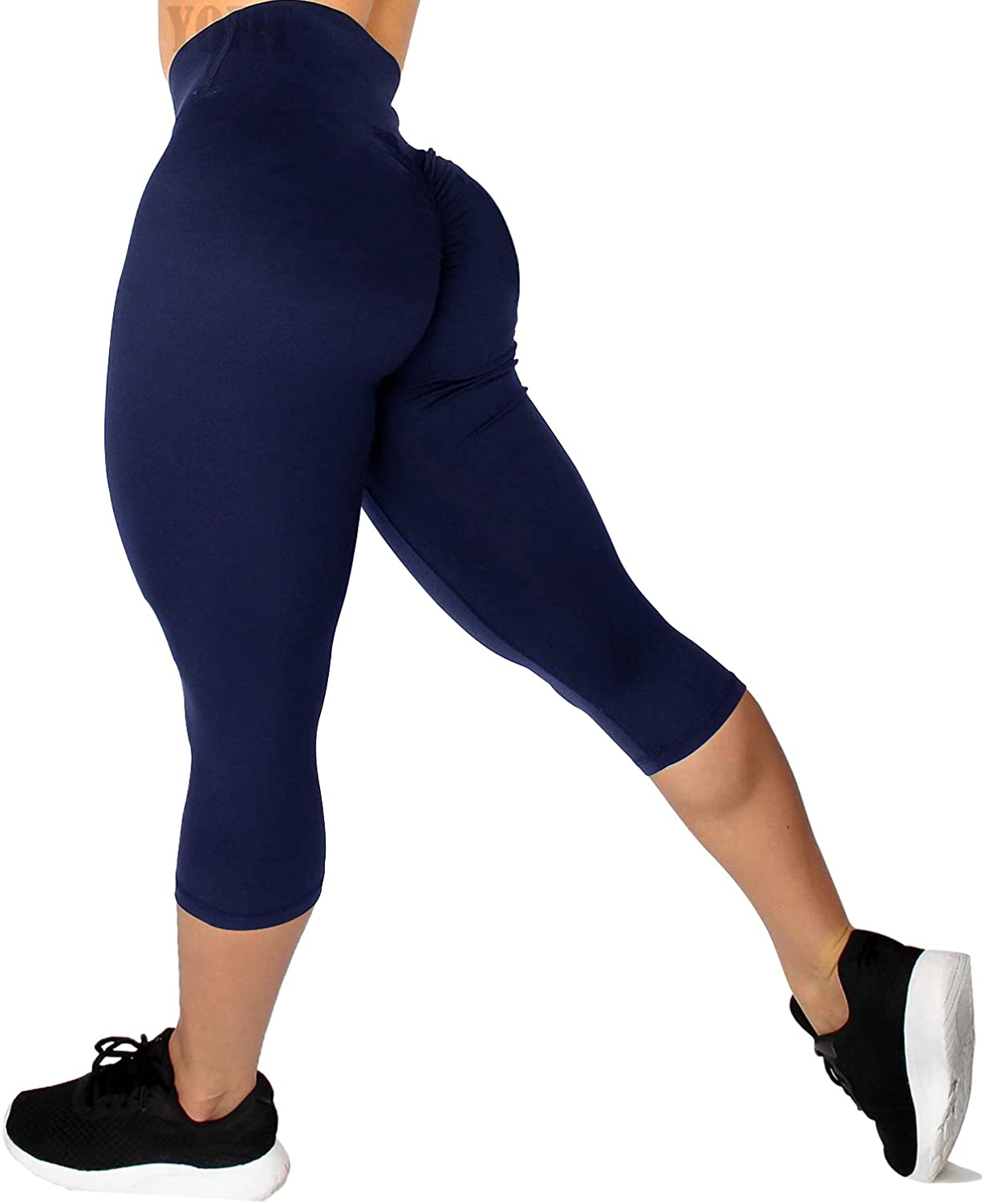 Butt Lifting Capri Legging For Women - High Waist Yoga Pants Gym Workout  Booty Scrunch Tights Novelty Leggings Navy Blue Large-X-Large