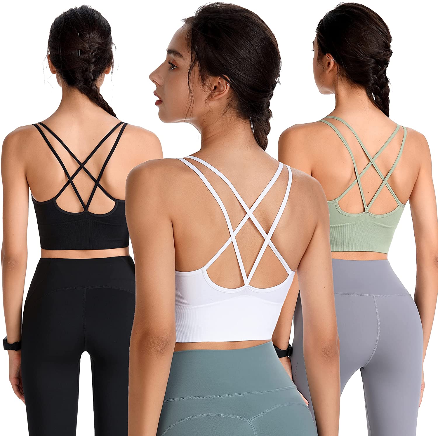 Evercute Cross Back Sport Bras Padded Strappy Criss Cross Cropped Bras for  Yoga Workout Fitness Low Impact, ⑥black White Blue Olive Green Raspberry  Red 5 Pack, Medium : : Clothing, Shoes 