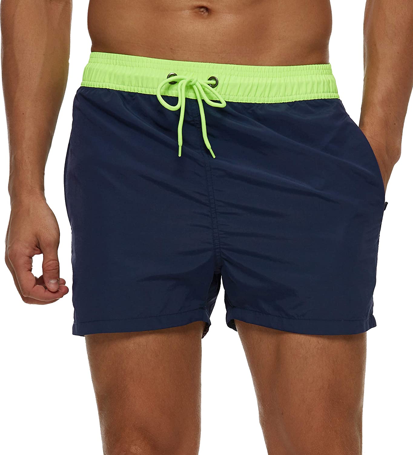 SILKWORLD Mens Slim Swim Shorts with Zipper Pockets Quick Dry Swimsuit Sports Swim Trunks 
