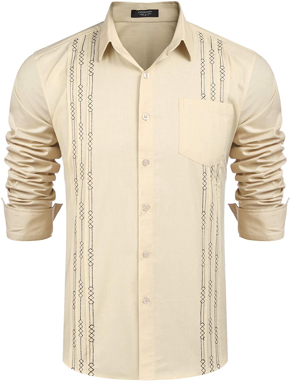 COOFANDY Men's Short Sleeve Linen Shirt Cuban Beach Tops Pocket Button ...
