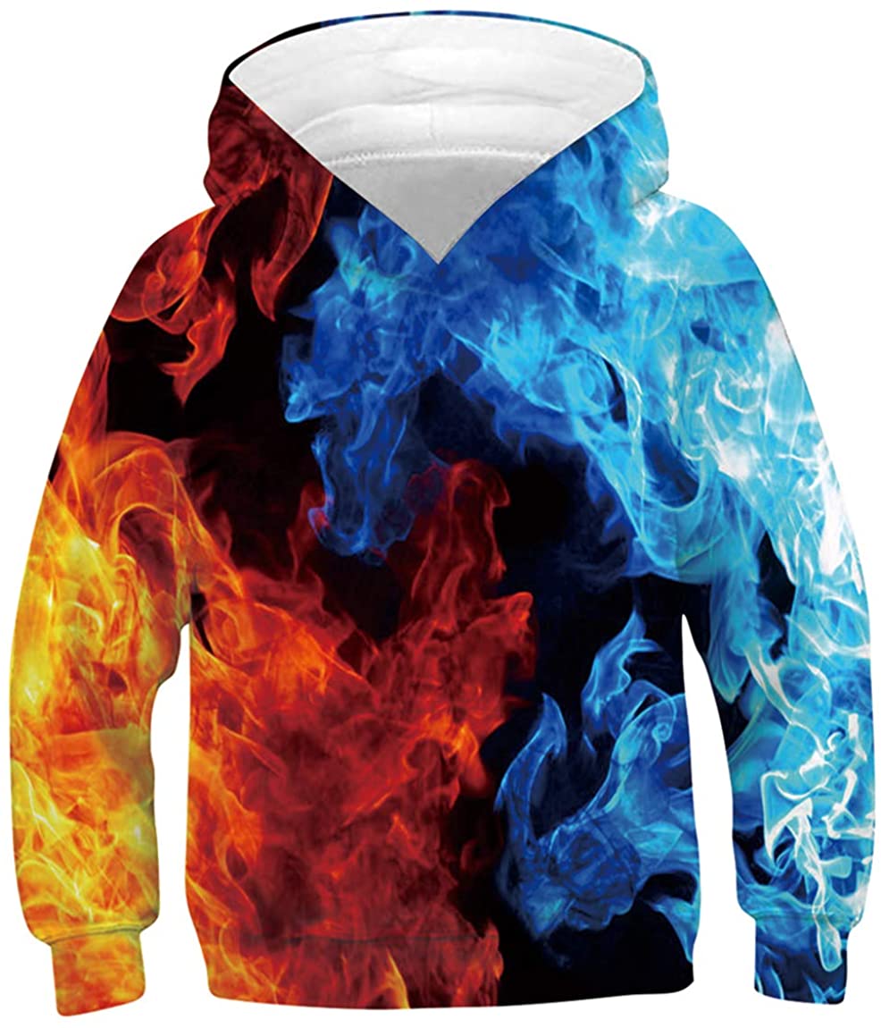 RAISEVERN Unisex Kids Boys Girls 3D Graphic Print Galaxy Hoodies Fleece Sweatshirts Pocket Xmas Long Sleeve Pullover for 3-14Y Teen Outfits Autumn Winter Outwear S-3XL 