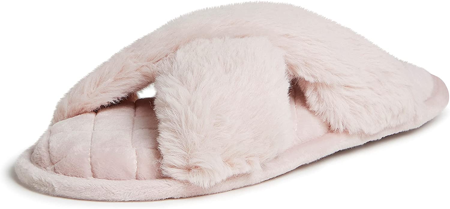 dearfoams women's jessica furry cross band slide slipper