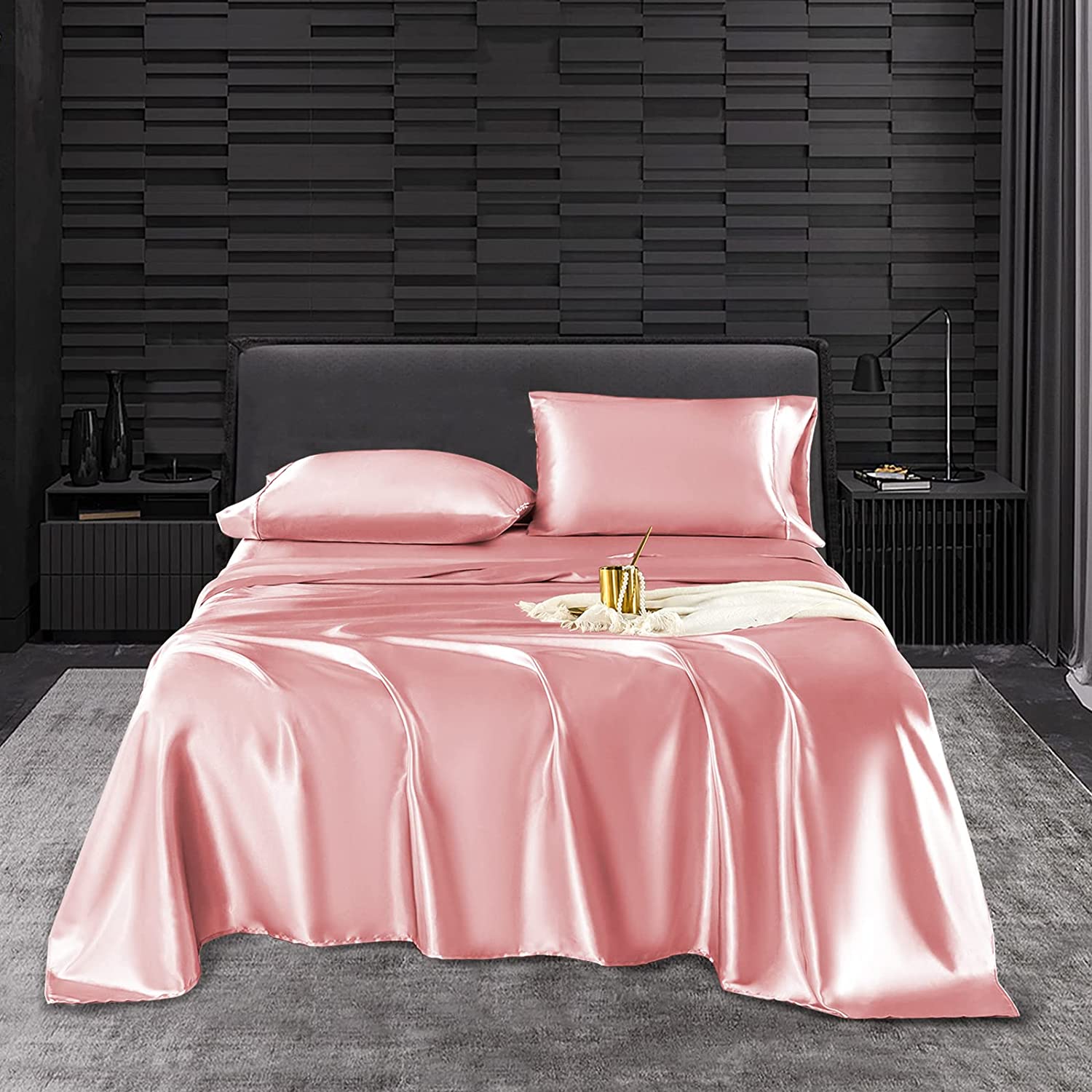 UDEAL Queen Bed Sheets Set Satin Sheet & Pillowcase Sets Deep