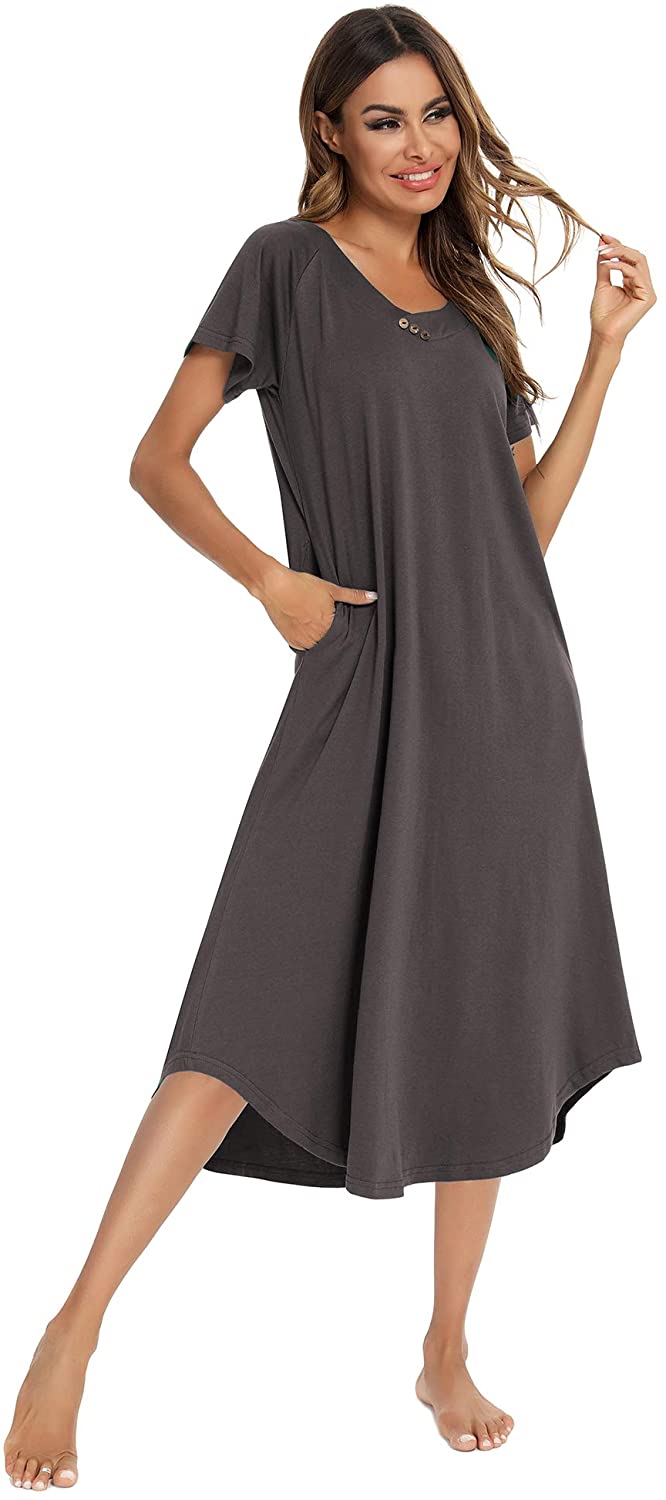 YOZLY Nightgown Womens Cotton Knit Long Sleepwear Soft V Neck Loungewear S-XXL 