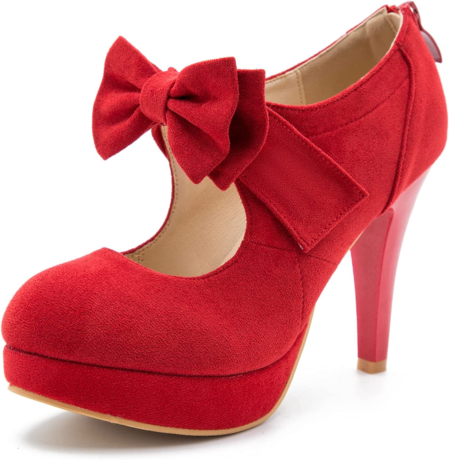 Women s Vintage Bow Tie High Heel Mary Janes Platform Closed Toe Dress Pumps