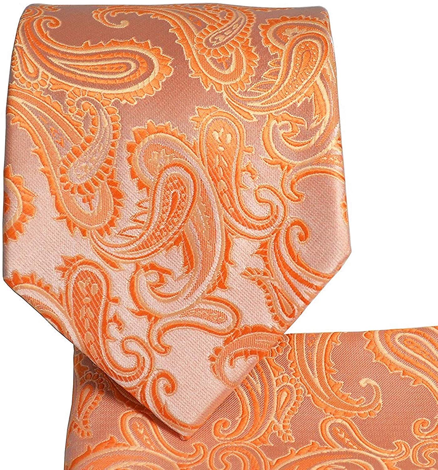Men Paisley Floral Black Orange Necktie Pocket Square Handkerchief Set Lot HZ063