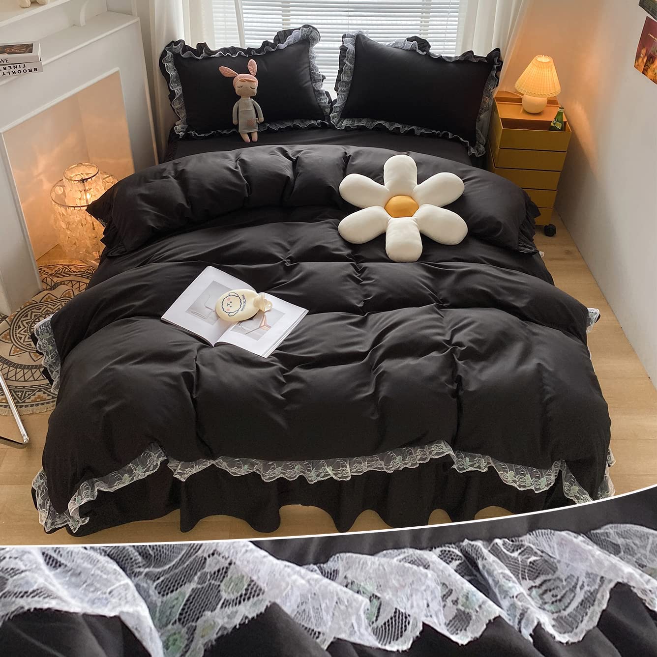 black ruffle duvet