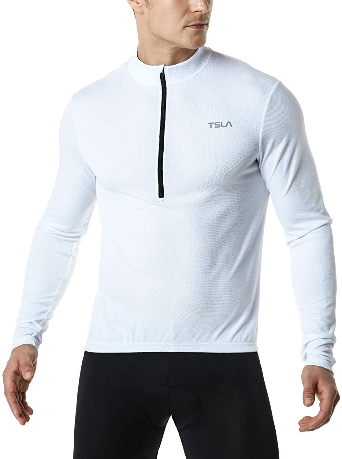TSLA Mens Long Sleeve Bike Cycling Jersey Quick Dry Breathable Reflective Biking Shirts with 3 Rear Pockets 