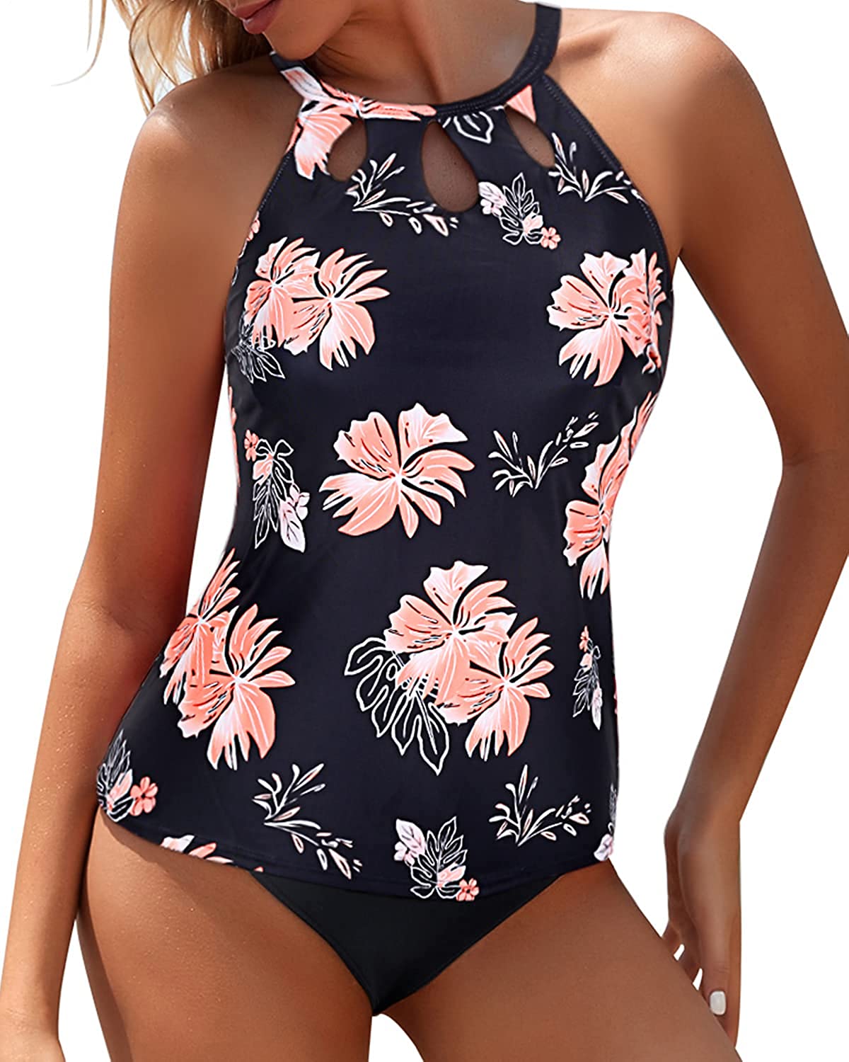 Yonique High Neck Tankini Swimsuits for Women Halter Bathing Suits Two Piece Floral Print Swimwear 