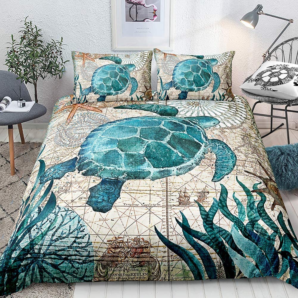 Details about   SDIII 3Pieces Turtle Comforter Full/Queen Size Aqua Turquoise Ocean Beach Themed 