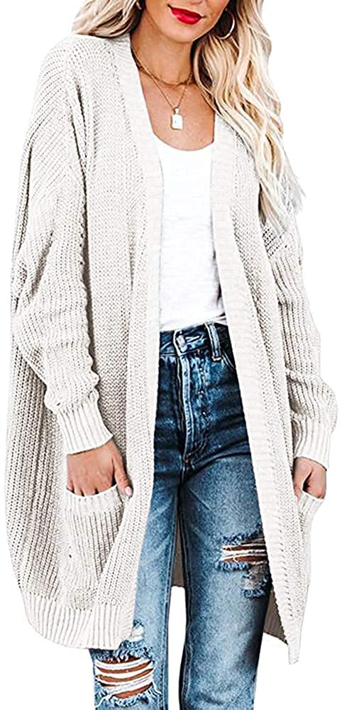 CCBSTS Women's Chunky Knit Cardigans Long Sleeve Open Front Cable Sweaters with Pockets