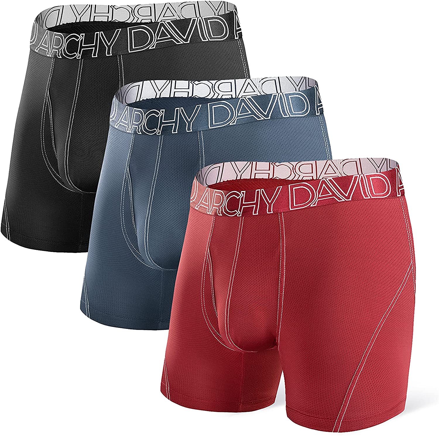 3 Packs Boxer Briefs Quick Dry Sports David Archy Men's Ultra Soft