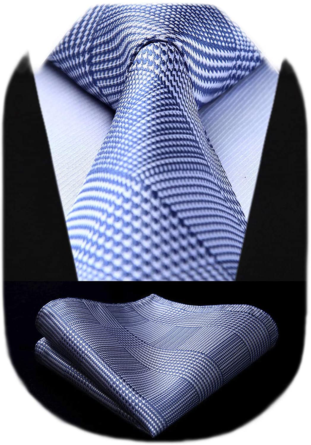 HISDERN Houndstooth Tie for Men Handkerchief Woven Classic Mens Necktie & Pocket Square Set 