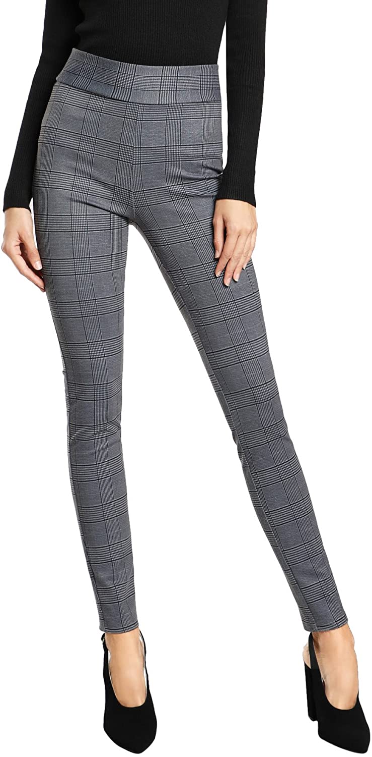 Buy SweatyRocks Women's Casual Plaid Leggings Wide Band Waist Stretchy  Workout Pants Black XS at Amazon.in