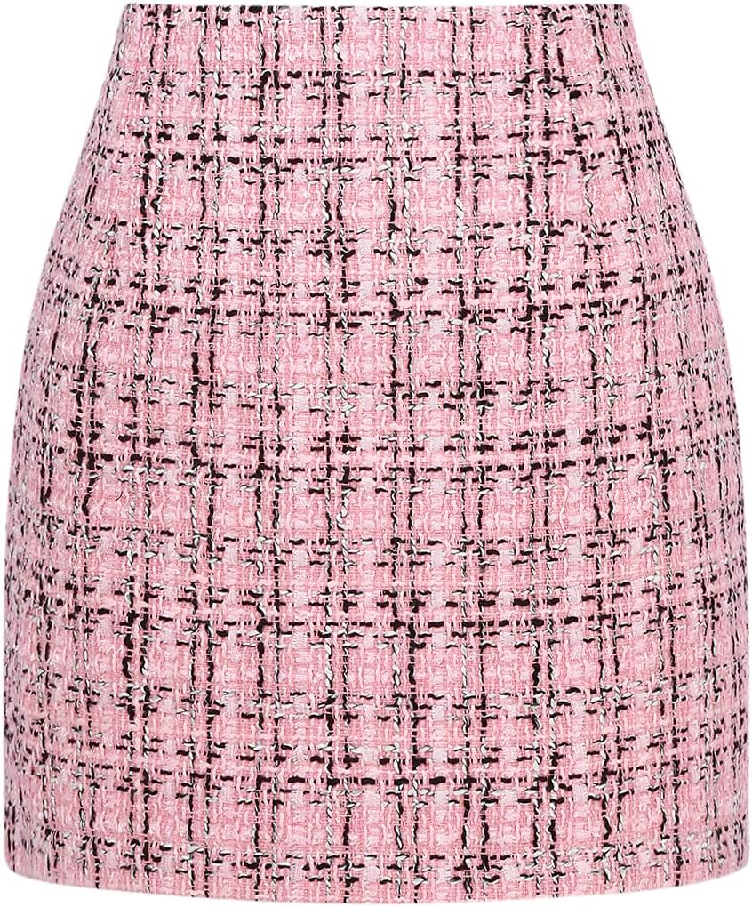  Womens High Waist Plaid Skirt Bodycon Pencil Wool Mini