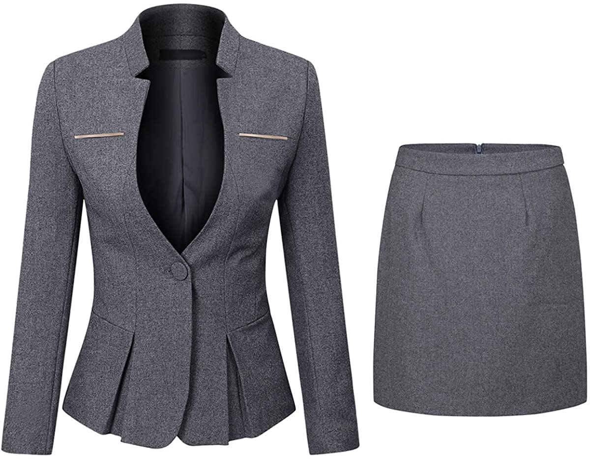 Womens 2 Piece Slim Fit Suit Business Smart Blazer Elegant Trouser Suits Skirt Suits