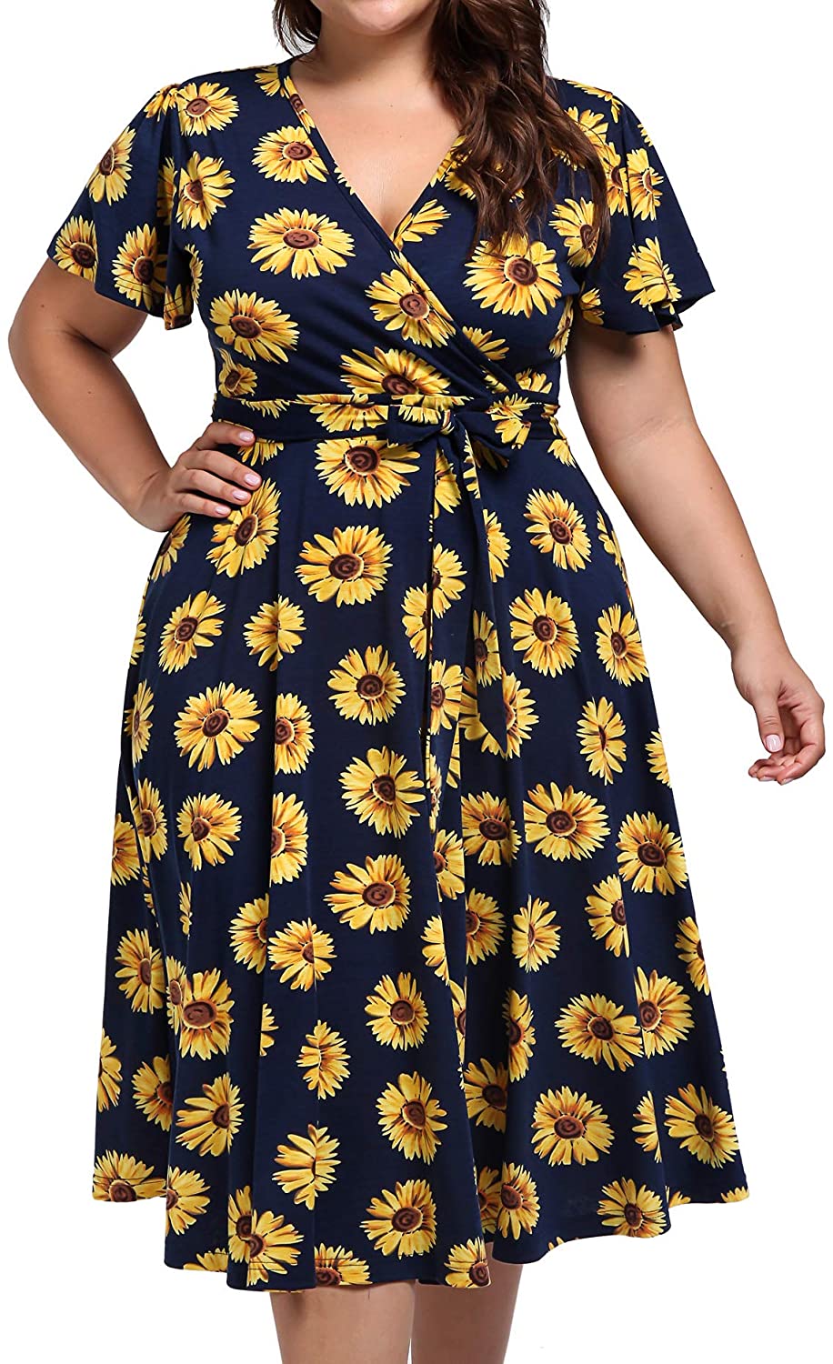 kissmay Plus Size Casual Dresses for Women Party, Floral Printed Short  Sleeves Long Dress with Pockets for Womens Loose Fitting Crew Neck  Maternity Dress for Work A-line Pleated Swing Pinkflower 16W at