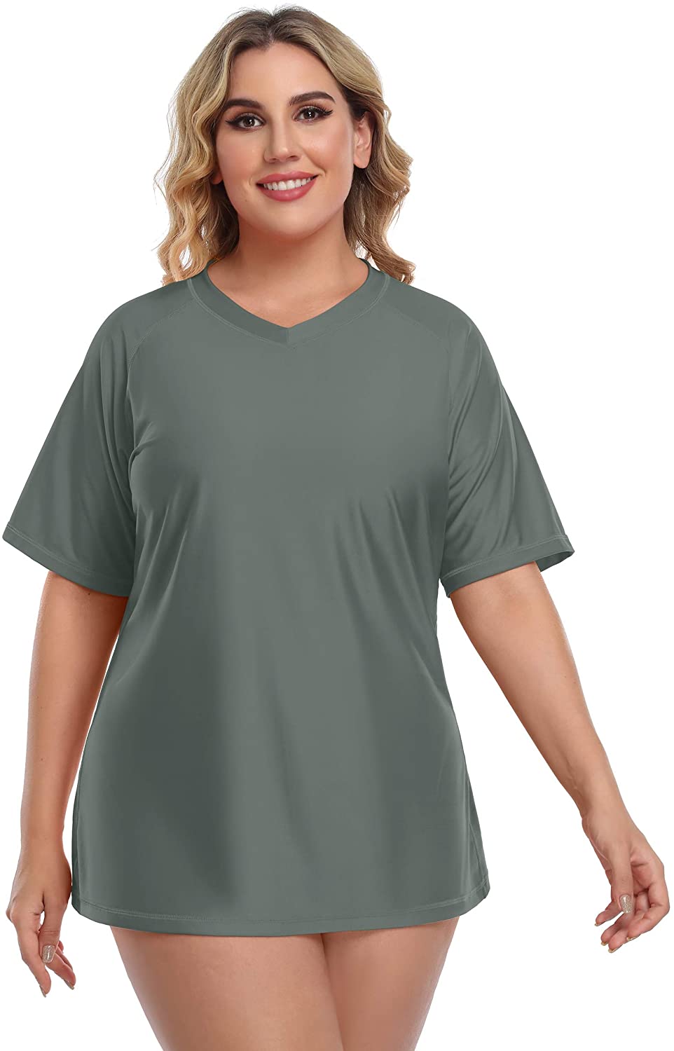 ATTRACO Women Plus Size Rash Guard Short Sleeve Rashguard UPF 50+ Swimming  Shirt