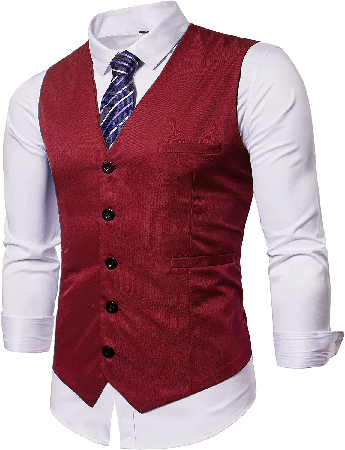 AOYOG Mens Formal Business Suit Vests 5 Buttons Regular Fit Waistcoat for Suit o