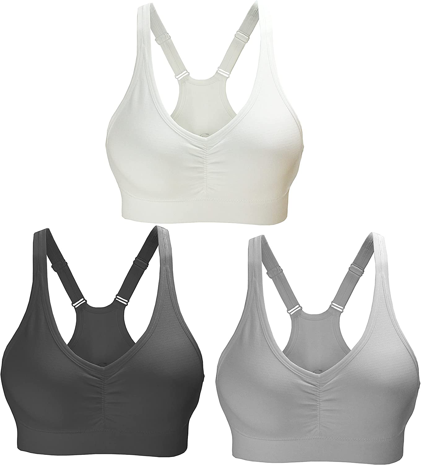 Cabales Women's 3-Pack Seamless Wireless Sports Bra with Removable