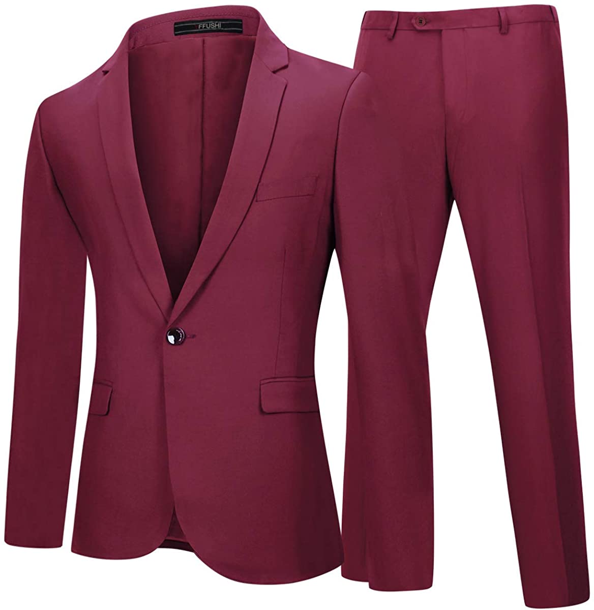 YFFUSHI Mens 2 Piece Suits One Button Formal Slim Fit Solid Color Wedding Tuxedo
