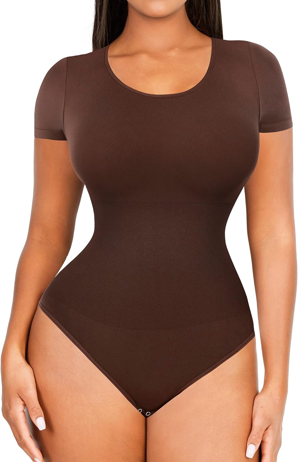 FeelinGirl Seamless Short Sleeve Bodysuit for Women Tummy Control Shapewear  Scoo