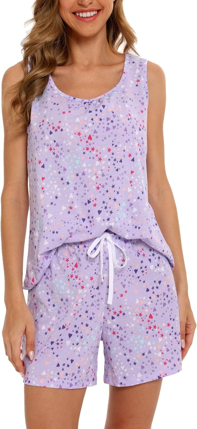 ENJOYNIGHT Women's Sleeveless PJS Print Tee and Shorts Sleepwear Tank Top  Pajama Set : : Clothing, Shoes & Accessories