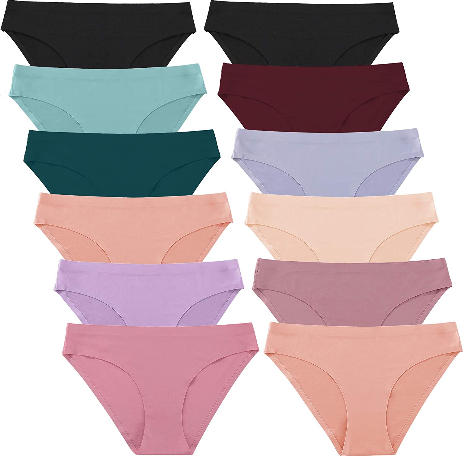 FINETOO 12 Pack Women’s Seamless Hipster Underwear No Show Panties  Invisibles Br