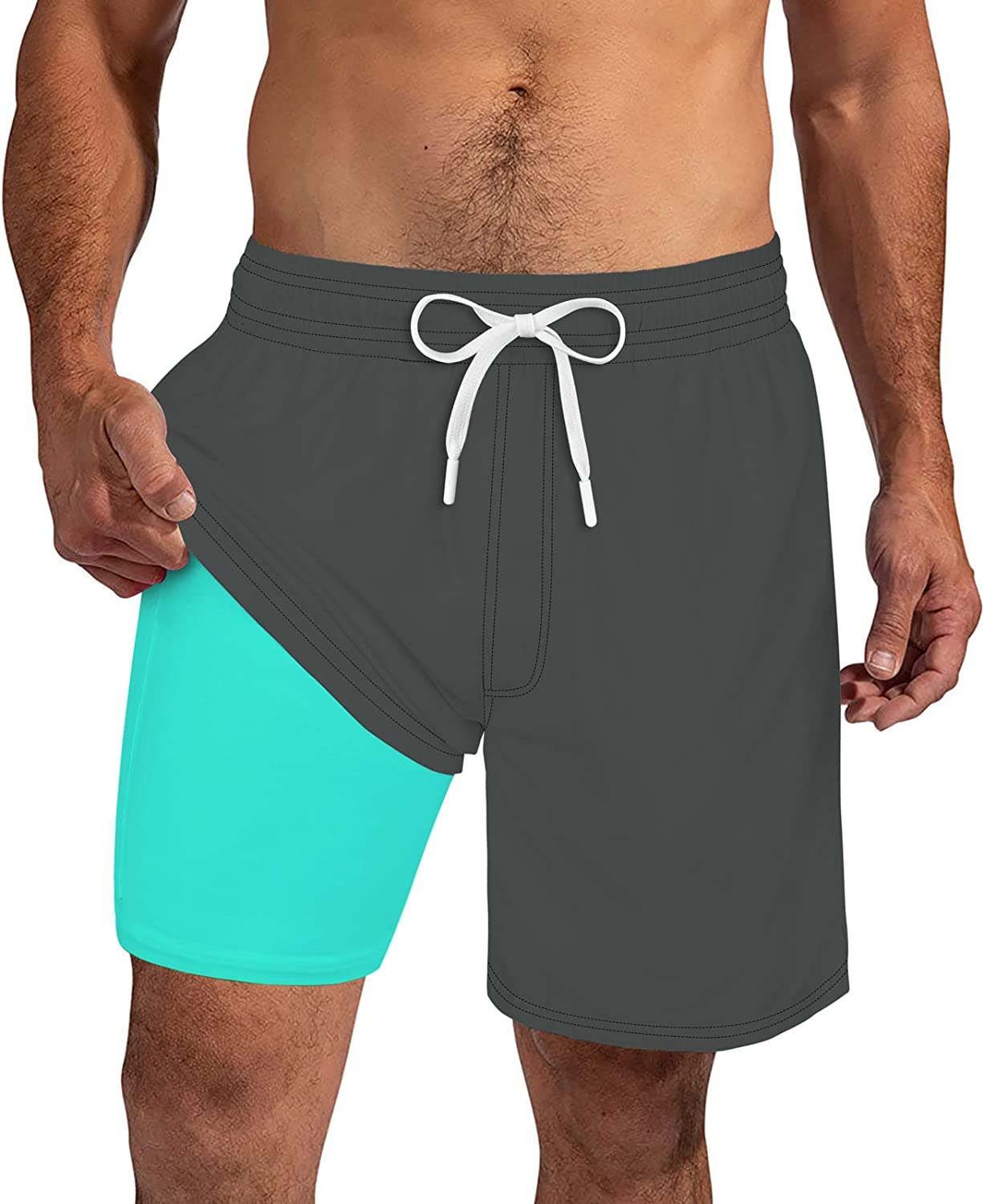 Cozople Mens Swim Trunks with Compression Liner Quick Dry 7