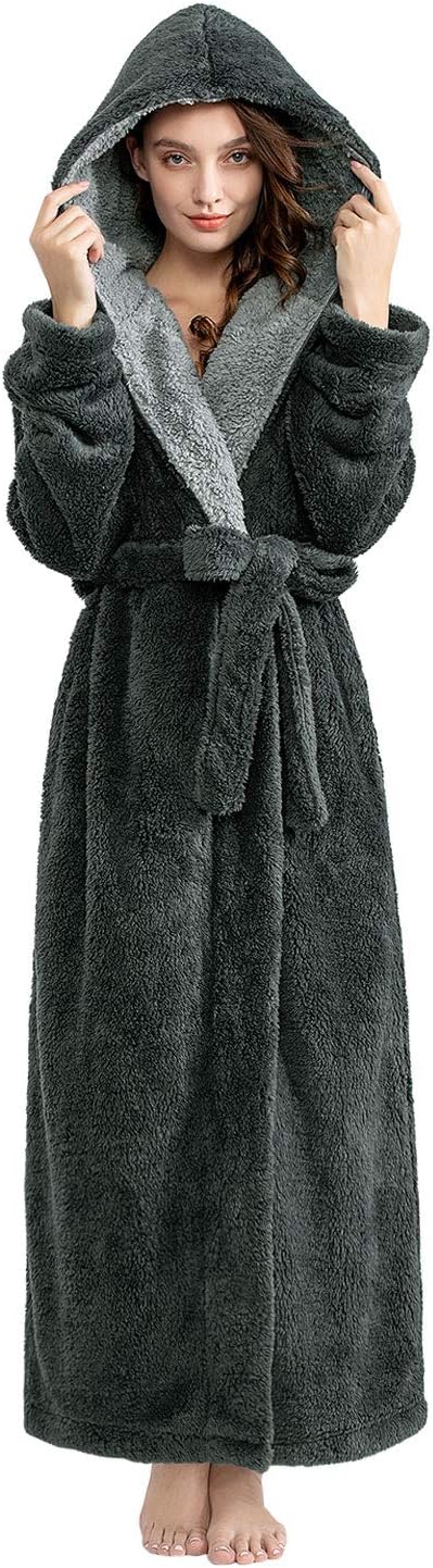 Hellomamma Women's Fleece Robes, Long Winter Warm Soft Plush Bathrobes for  Women, Fluffy Comfy House Coat