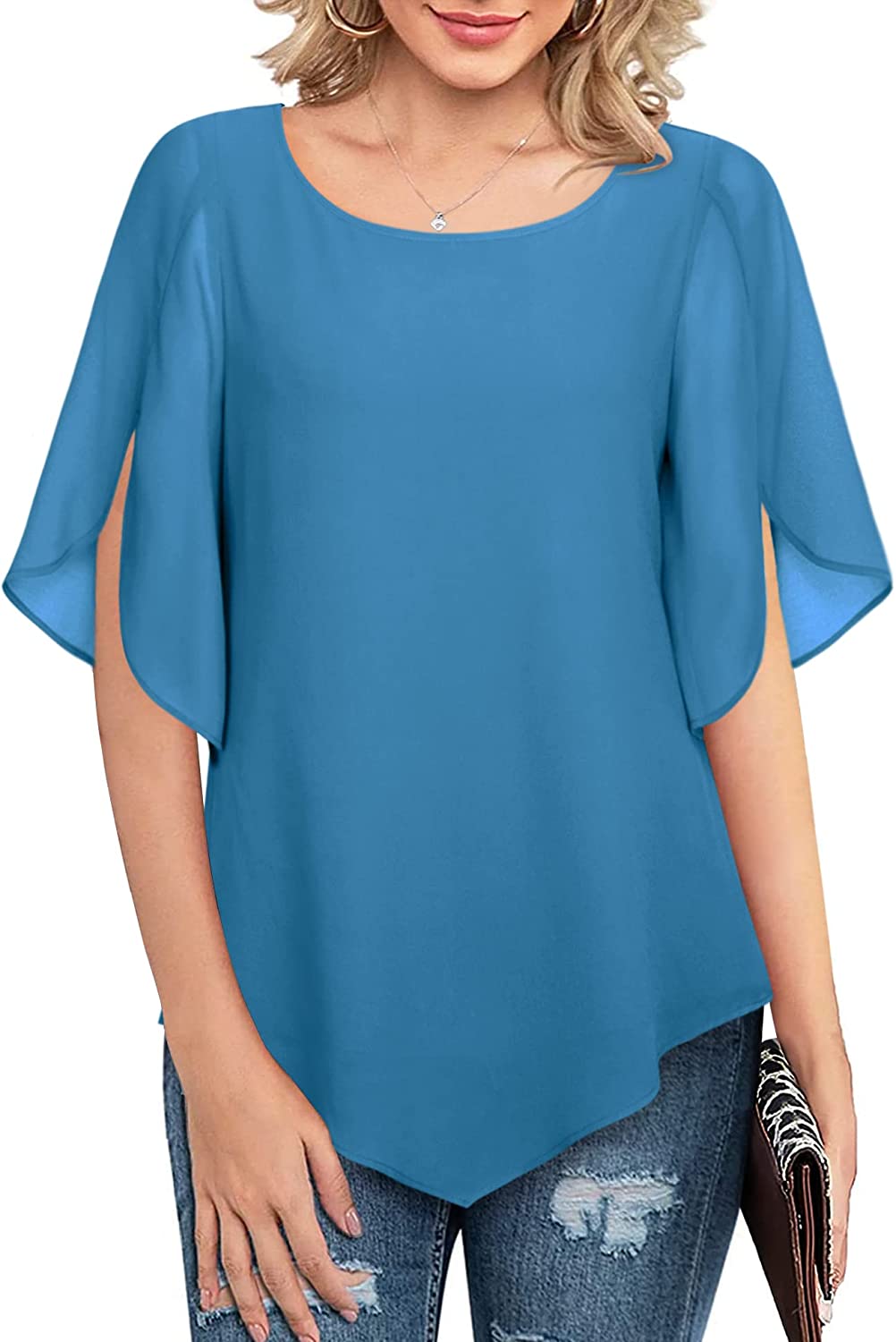 Blue Chiffon Tops