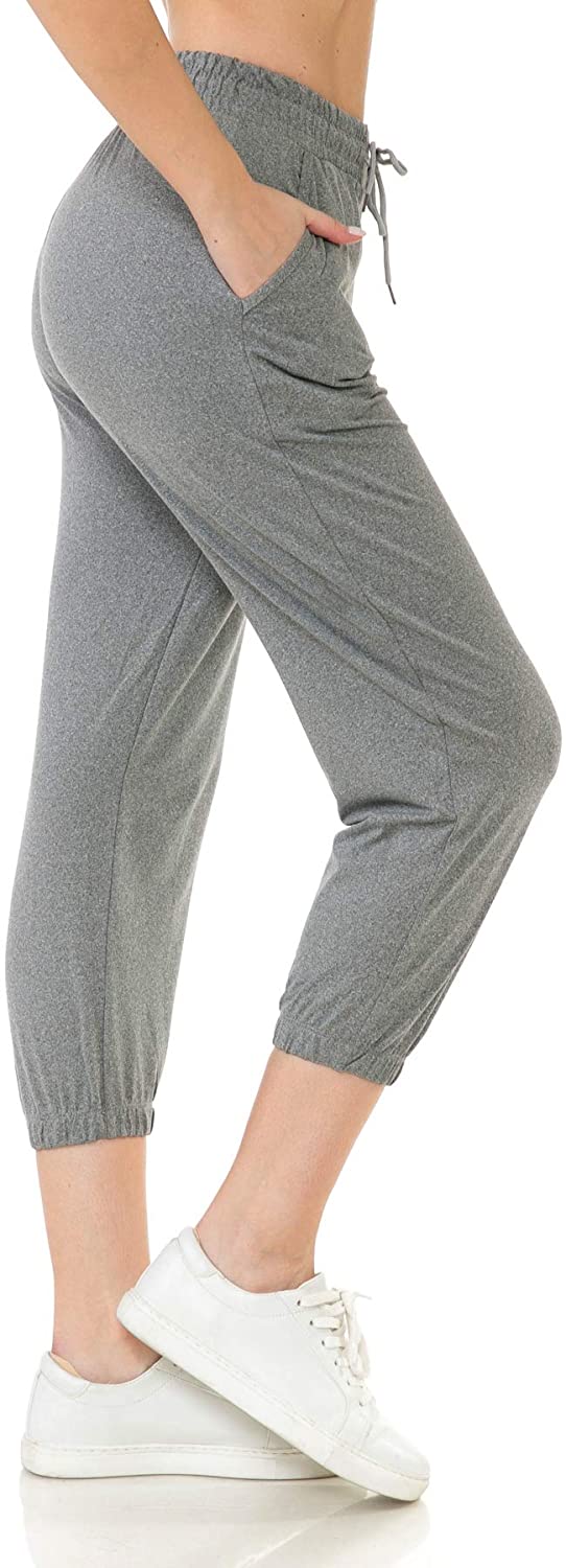 Leggings Depot Women's Printed Solid Activewear Jogger Track Cuff  Sweatpants, Light Gray, 2X
