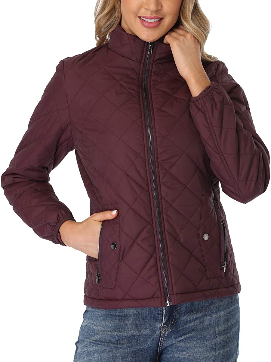 PEIQI Women's Quilted Jacket Coat Outwear Puffer Zip-up Stand Collar Padded Jacket with Pockets