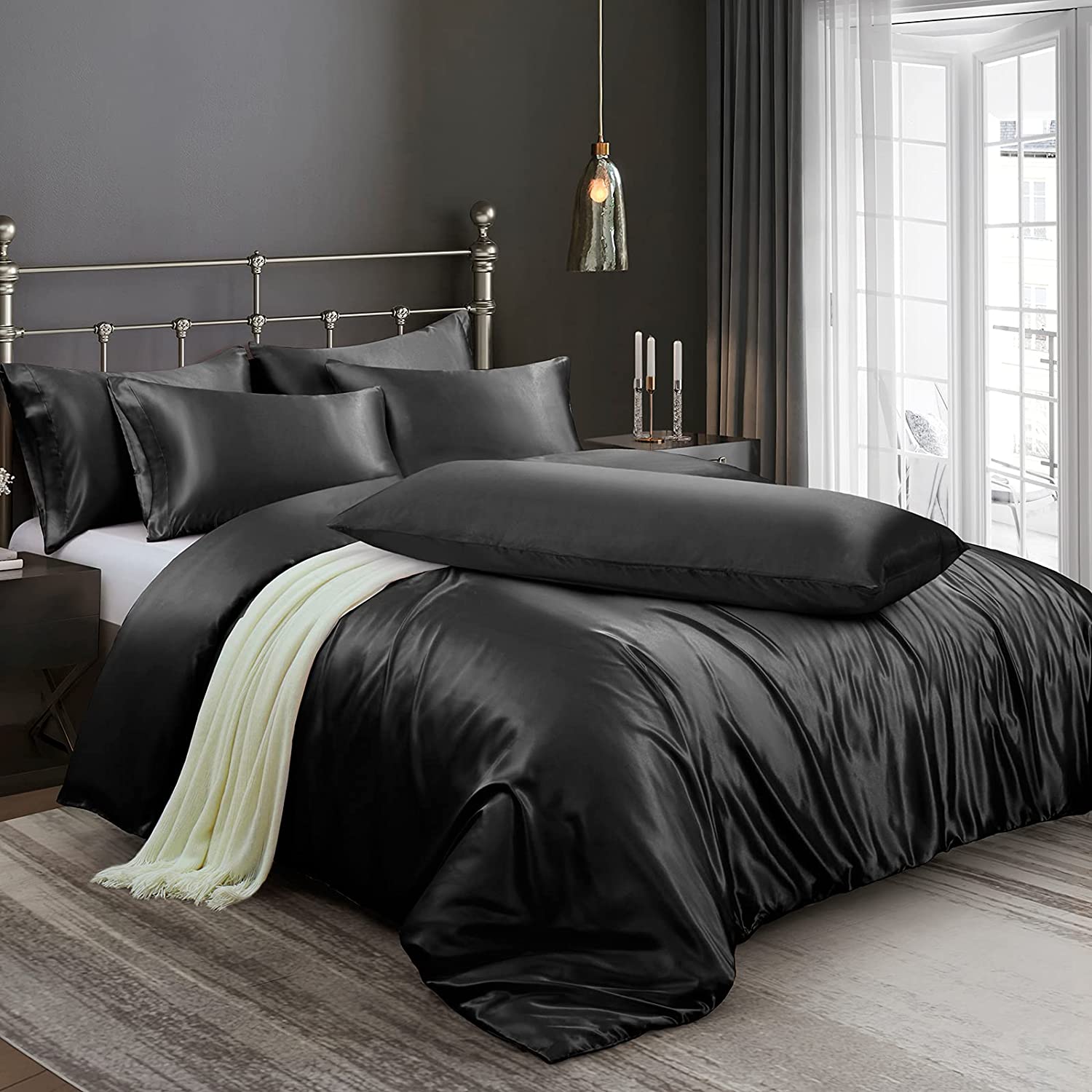 Ersmak 6 Pieces Satin Duvet Cover Full/Queen Size Luxury Silky