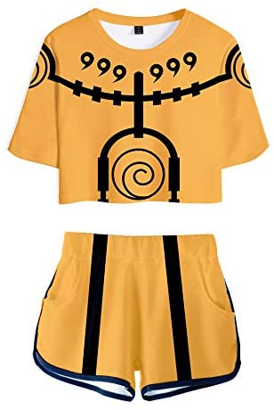 Women 2Pcs Naruto Cosplay Outfits Akatsuki Crop Top T 