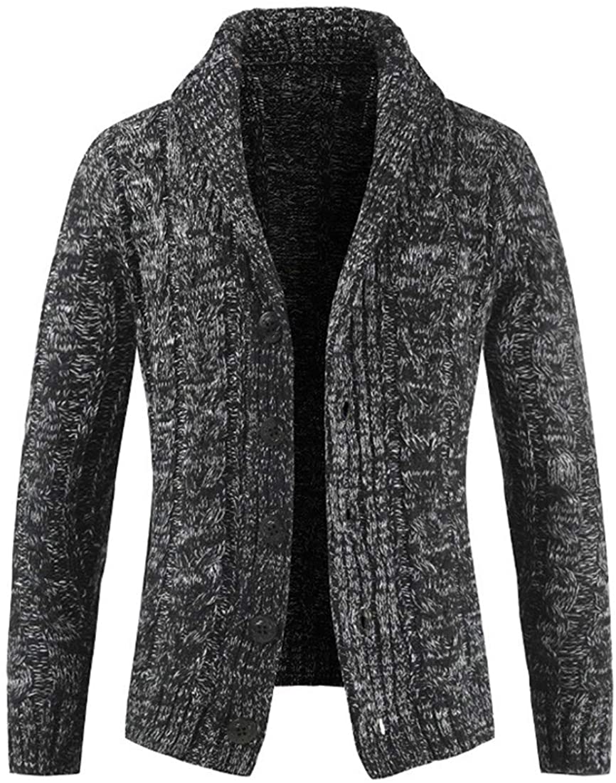 utcoco Men's Slim Fit Shawl Twisted Cable Knit Button Up Warm Cardigan ...