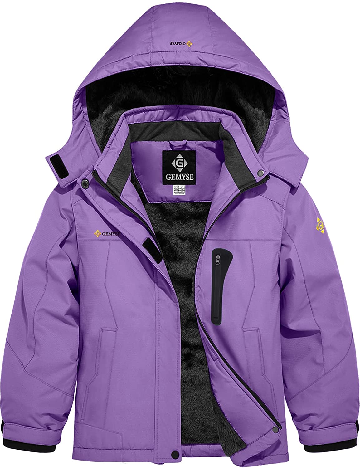 GEMYSE Girl's Waterproof Ski Snow Jacket Fleece Windproof Winter Jacket with Hood 