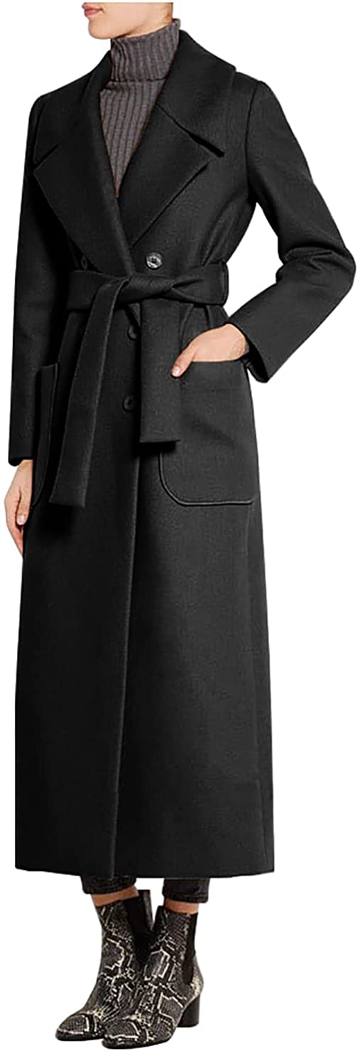 CHARTOU Women's Elegant Lapel Collar Double Breasted Regular Wool Blend Overcoat Coat Belt 