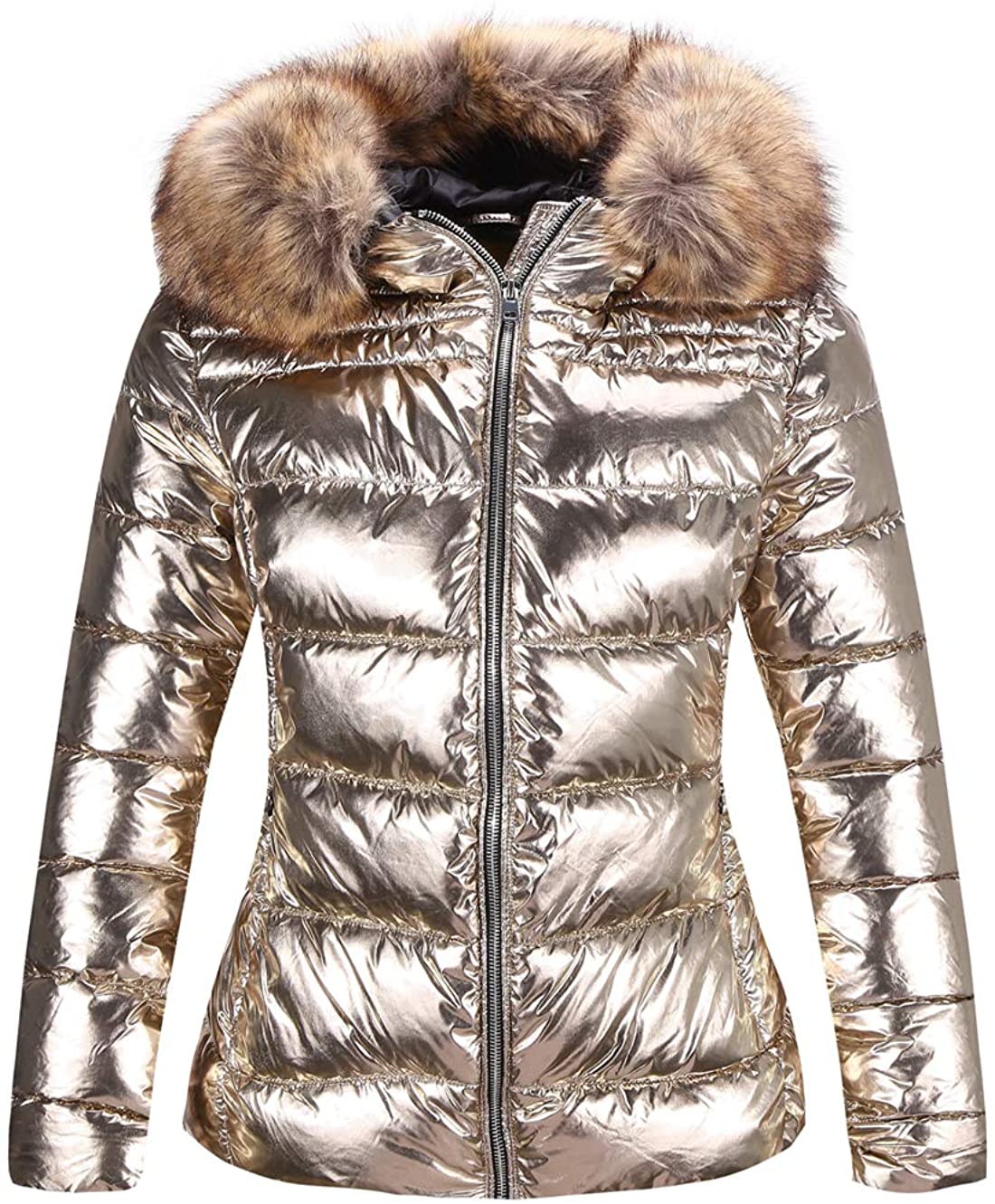 US Women Fur Collar Winter Warm Thicken Quilted Coat Puffer Jacket Parka Outwear