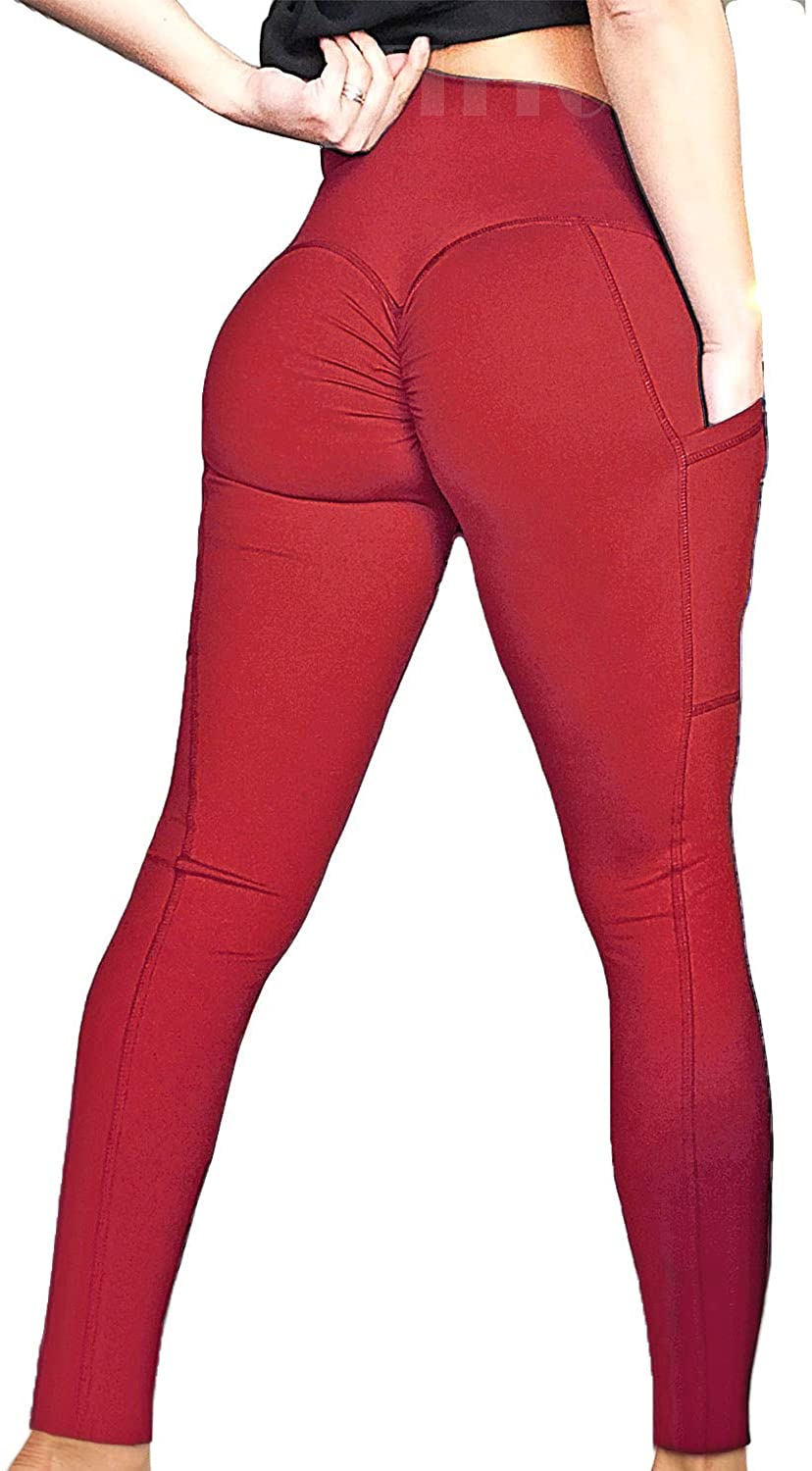 HTNBO Butt Lift Skinny Yoga Leggings for Women Red XXL 