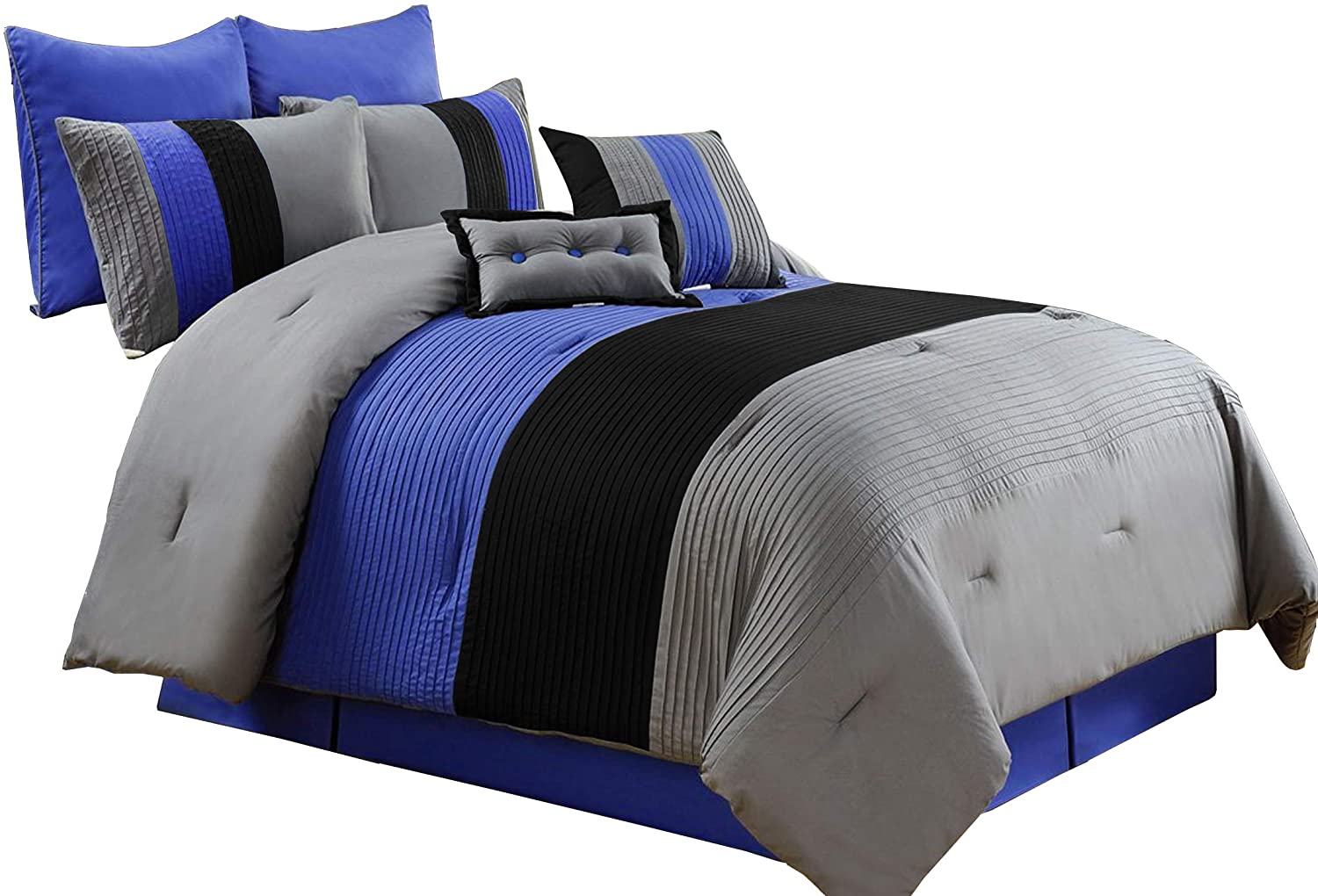 Chezmoi Collection 6 Pieces Luxury Striped Comforter Set (Twin, Gray/Black/Blue)  | eBay